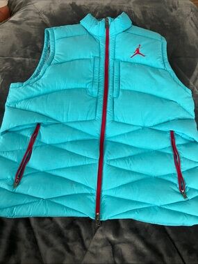Jordan Turquoise Puffer Vest with Red Trim XL